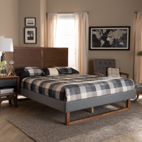 Baxton Studio Allegra-Dark Grey/Ash Walnut-Full Allegra Mid-Century Modern Dark Grey Fabric Upholstered and Ash Walnut Brown Finished Wood Full Size Platform Bed